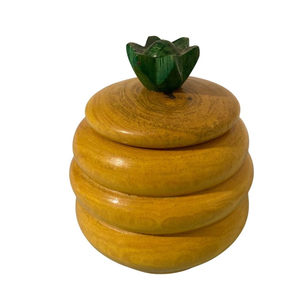 Vintage Wooden Honey Jar With Lid Pineapple Beehive Design